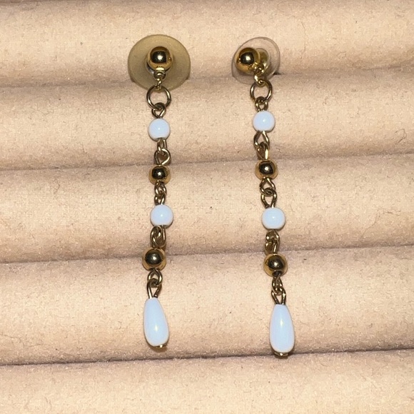 3/$15 Vintage Gold and White Drop Earrings Stud Backings - Picture 1 of 8